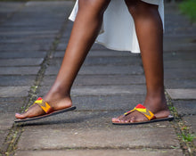 Load image into Gallery viewer, Orange Beaded Maasai Flip-Flop Sandals
