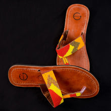 Load image into Gallery viewer, Orange Beaded Maasai Flip-Flop Sandals