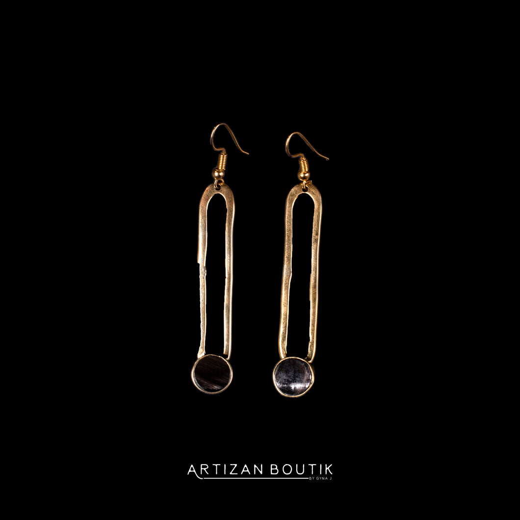 Uzuri” Brass & Horn Drop Earrings