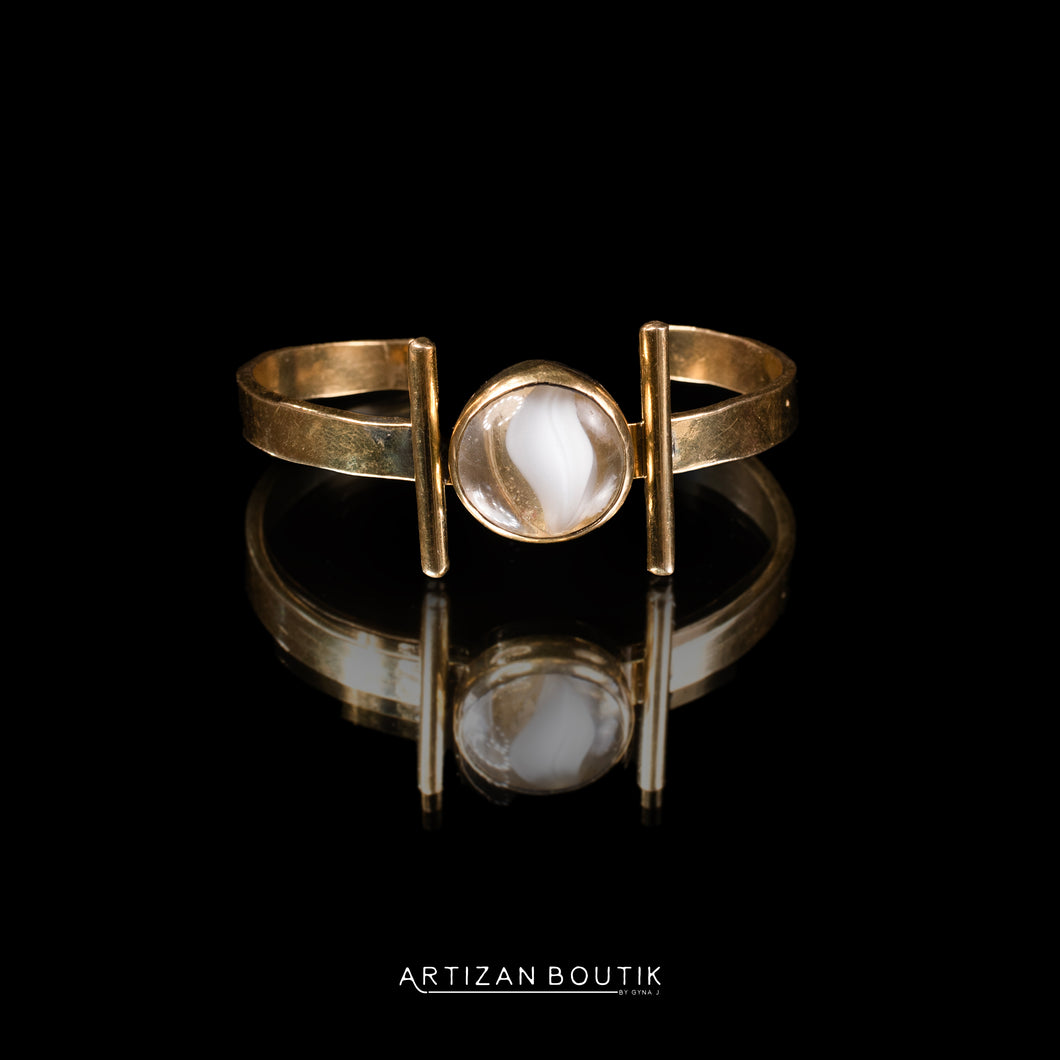 Upendo Brass Orbit Cuff – White & Gold Stone