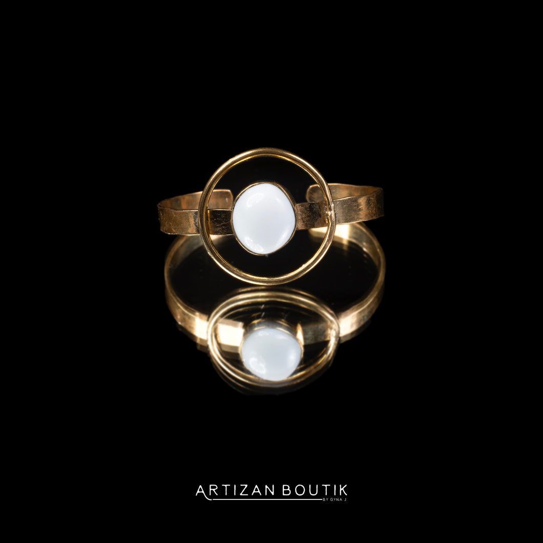 Upendo Brass Orbit Cuff – White Stone