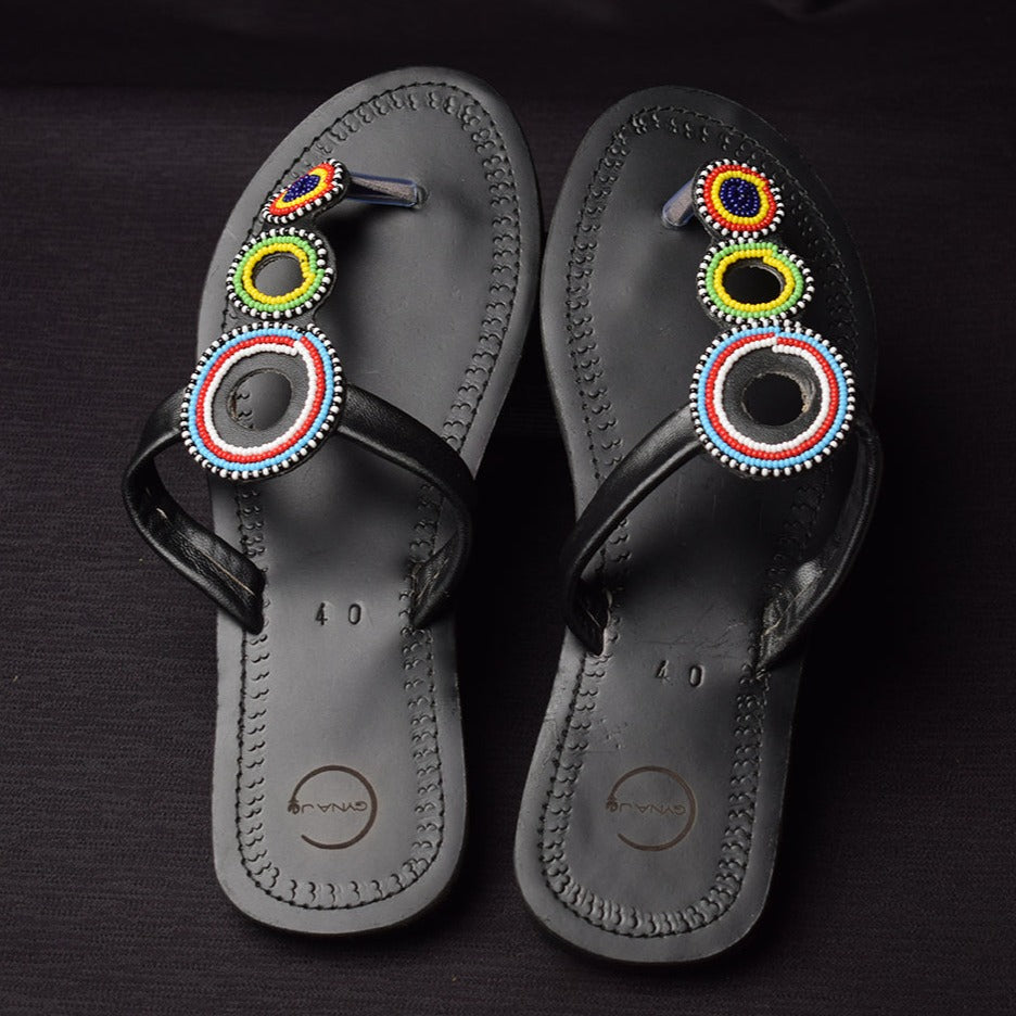 Beaded Maasai T-Strap Sandals