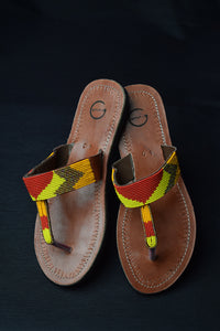 Orange Beaded Maasai Flip-Flop Sandals