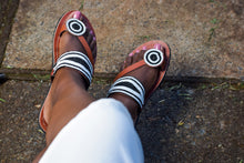 Load image into Gallery viewer, Black &amp; White Beaded African (Maasai) Sandals