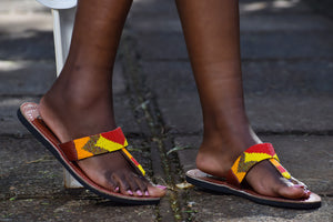 Orange Beaded Maasai Flip-Flop Sandals