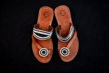 Load image into Gallery viewer, Black &amp; White Beaded African (Maasai) Sandals